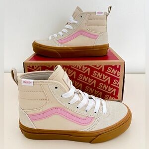 New Vans Ashwood Hi Decon Sneakers - Oatmeal/Pink Gum Sole - Size 13 Youth